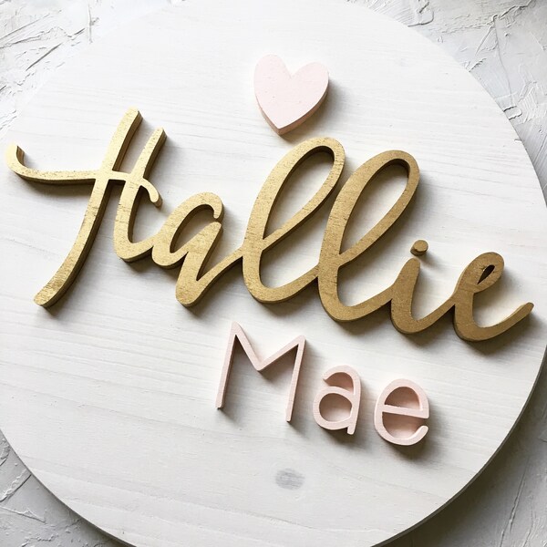 Wood Name Board - 18" Round Circle - Wood Baby Name Sign - Custom Wall Art - Nursery Decor - Personalized