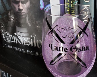 Quicksilver wine glass, Callie Hart, Little Osha, Kingfisher, Fantasy Novel, Whimsical Book Lover Gift, Bookish Merch, Romantasy