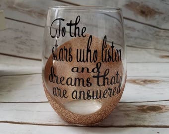 To the stars who listen , and the dreams that are answered wine glass, Night Court, Rhysand, ACOMAF, Bookish item, ACOTAR
