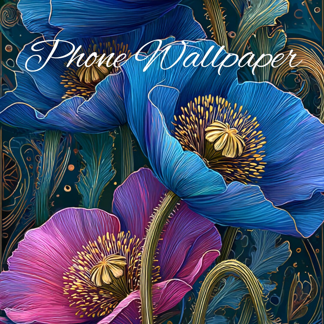 Artistic Blue Floral Phone Wallpaper, Dark Botanical Lock Screen ...