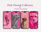 Pink Cheetah Wallpaper Bundle for iPhone & Android | Fierce Animal Print Phone Wallpapers | Hot Pink Cheetah Aesthetic | Digital Download
