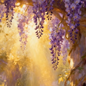 Golden Wisteria Sunlight Phone Wallpaper, Painterly Floral Garden Lock Screen (Digital Download)