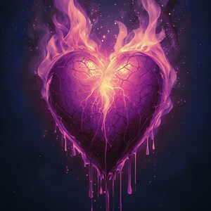Flaming Broken Heart Wallpaper, Dark Neon Love Lock Screen (Digital Download)
