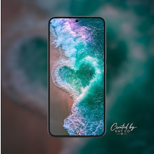 Heart Shaped Ocean Wave Wallpaper | Turquoise Beach Phone Background (Digital Download)