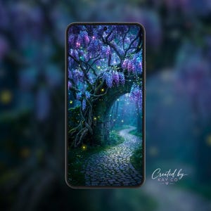 Enchanted Wisteria Arch Phone Wallpaper, Fairycore Forest Path Lock Screen (Digital Download)