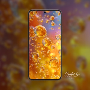 Fond d'écran pour téléphone : bulles liquides dorées (iPhone, Android)