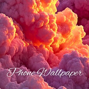 Glowing Pink Clouds Wallpaper, Dramatic Sunset Sky, Dreamy Background (Digital Download)
