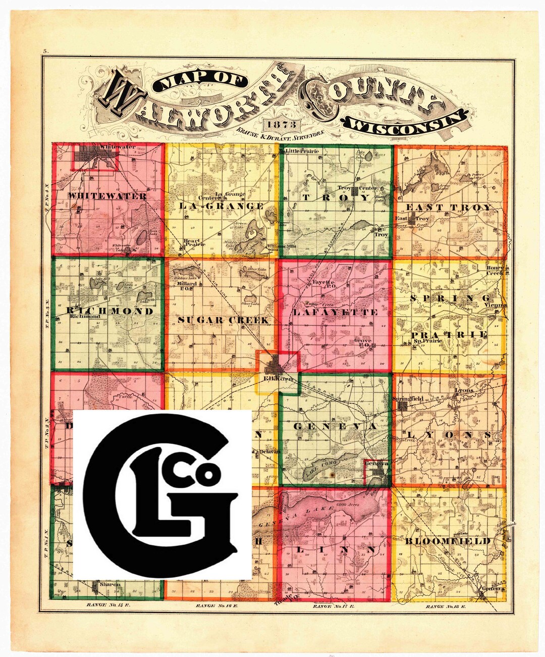 1873 Walworth County Map Etsy