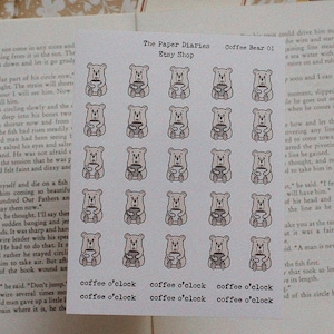 Sticker personnage original Coffee Bear - feuilles d'autocollants découpés, articles de papeterie pour un journal décoratif, un planning et un bujo