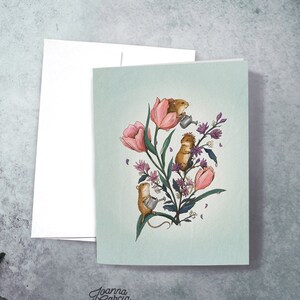 Frühlingsblumen Karte, Illustrierte Blumenkarte, Maus Kunst Karte