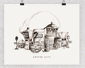 Coffee Art print, Coffee Painting, Coffee Home decor, Coffee Kitchen Art