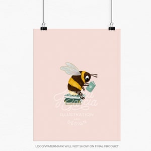 Bee with Book, Bee Book Art Print, BumbleBee Illustration, Honeybee art