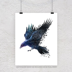 Raven Art Print, Galaxy Raven, Crow fantasy art, animal art print