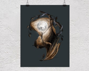 Bat Art Print, Night sky art, Bat artwork, animal art print