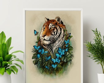 Tiger Art Print, Tiger Art, Endangered animal art, tiger illustration, tiger decor