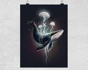 Whale Art Print, Fantasy Art Print, Whale Illustration