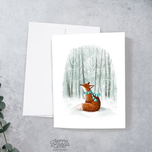 Carte de Noël Woodland Animal, Carte de Noël illustrée, Animal de Noël