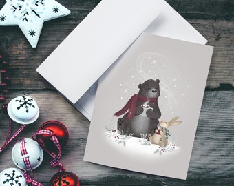 Woodland Animal Christmas Card, Illustrated Christmas Card, Christmas Animal