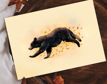 Black Bear Art Print, Fall Bear art, Bear Illustration, Bear Home decor