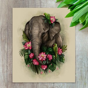 Elephant Art Print, Olifant schilderij, dierlijke kunst print