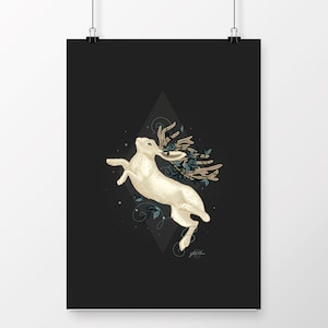 Jackalope Wall Art, Fantasy Art Print, Illustration, Home Decor