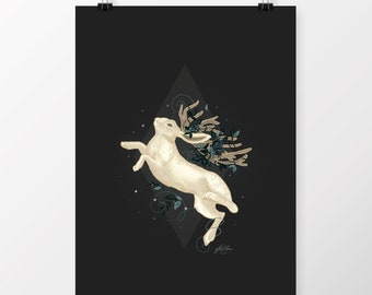Jackalope Wall Art, Fantasy Art Print, Illustration, Home Decor