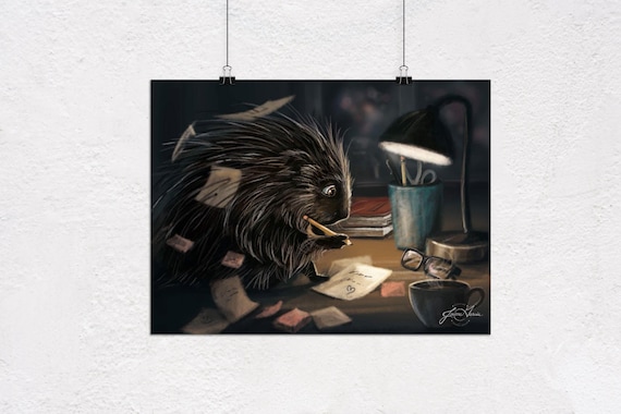 Porcupine Wall Art, Wildlife Artwork, Illustration, Home Decor, Desk Art, Sticky Notes