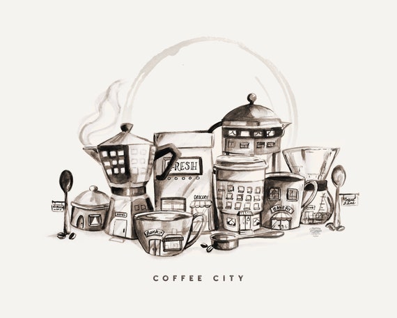 Coffee Art Print Coffee Painting Coffee Home Decor Coffee Etsy