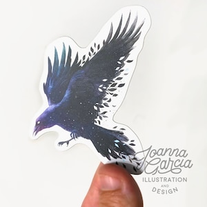 Galaxy Raven Vinyl Sticker, Raven Holograph Sticker, Crow Art, Laptop Sticker