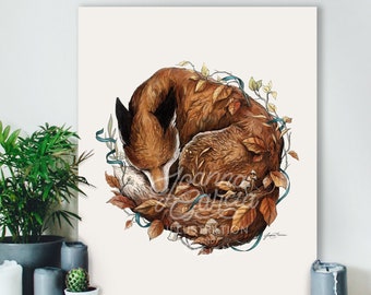 Fox Art Print, Sleeping Fox, animal art print