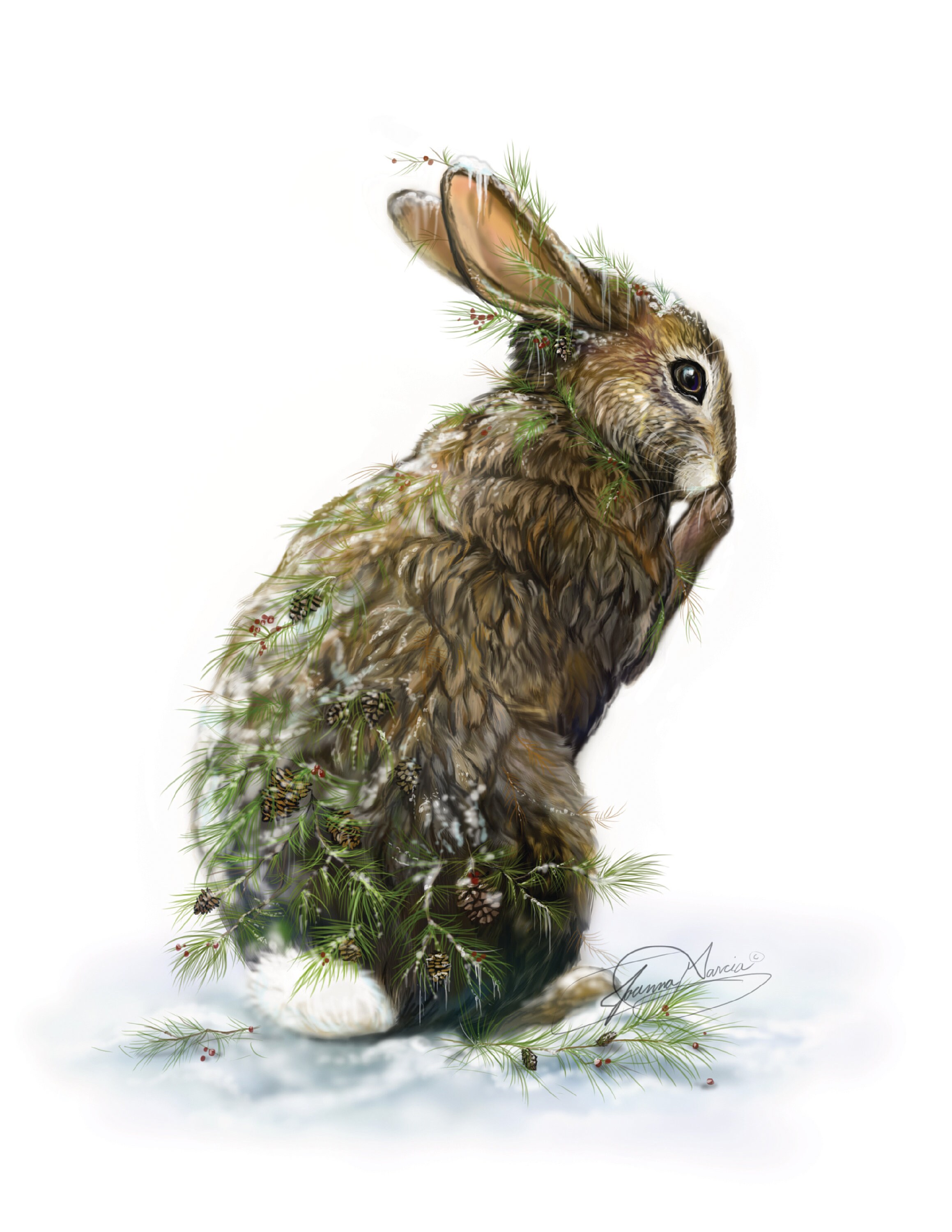 Painted Winter Rabbit Rabbit Art Print Winter Art Wildlife Art Home Decor | Etsy