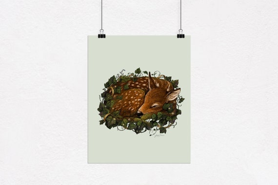 Fawn Art Print, Deer Artwork, Woodland Animal Art