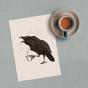 Raven Art Print, Raven painting, Raven Coffee Art, Raven Wall Art, Crow artwork