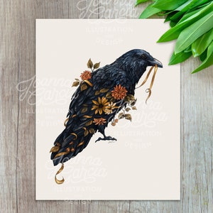 Raven Art Print, Black Bird, animal art print