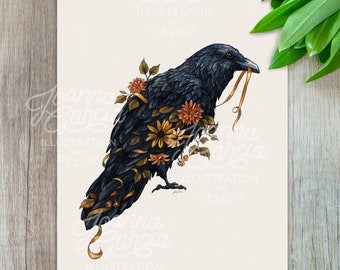 Raven Art Print, Black Bird, animal art print