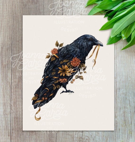 Raven Art Print, Black Bird, animal art print