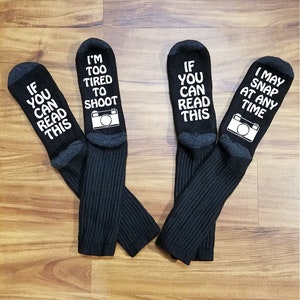 Photographer Gift Socks - If You Can Read This I'm Too Tired To Shoot (2 Pairs)