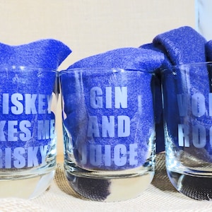Whiskey Glasses, Whiskey Gift, Whiskey Makes me Frisky, Vodka Glass, Vodka Rocks, Vodka Gift, Gin and Tonic, Gin and Juice, Gin Glass