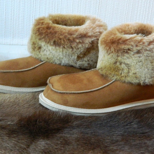 Mens Women's Genuine Sheepskin Slippers Boots 100% Leather natural Fur