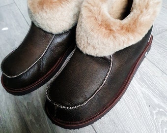 Mens Women's Genuine Sheepskin Slippers Boots 100% Leather natural Fur