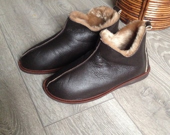 Mens Genuine Sheepskin Slippers Boots 100% Leather natural Fur