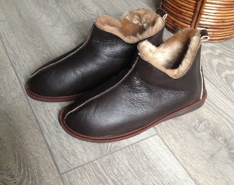 Echte schapenvacht heren pantoffels laarzen mocassin 100% leer natuurlijk bont