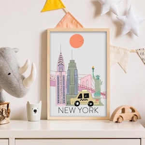 New York NYC Cityscape Map Impression numérique/Illustration pour chambre d'enfant