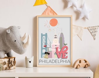 Philadelphia Cityscape Map Digital Print/Illustration for Nursery