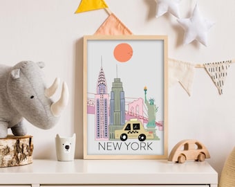 New York NYC Cityscape Map Digital Print/Illustration for Nursery