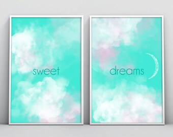 Sweet Dreams Clouds + Night Sky Nursery Digital Print Set (2 Prints)