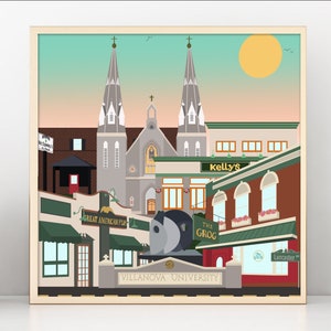 Villanova University (Villanova, PA) College Campus Cityscape Map Digital Print/Illustration