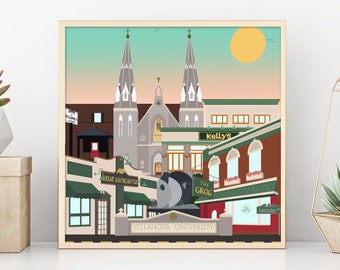 Villanova University (Villanova, PA) College Campus Cityscape Map Digital Print/Illustration