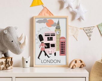 London Cityscape Map Digital Print/Illustration for Nursery