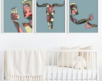 Abstract Patterned Characters Digital Print Collection (3 Prints)